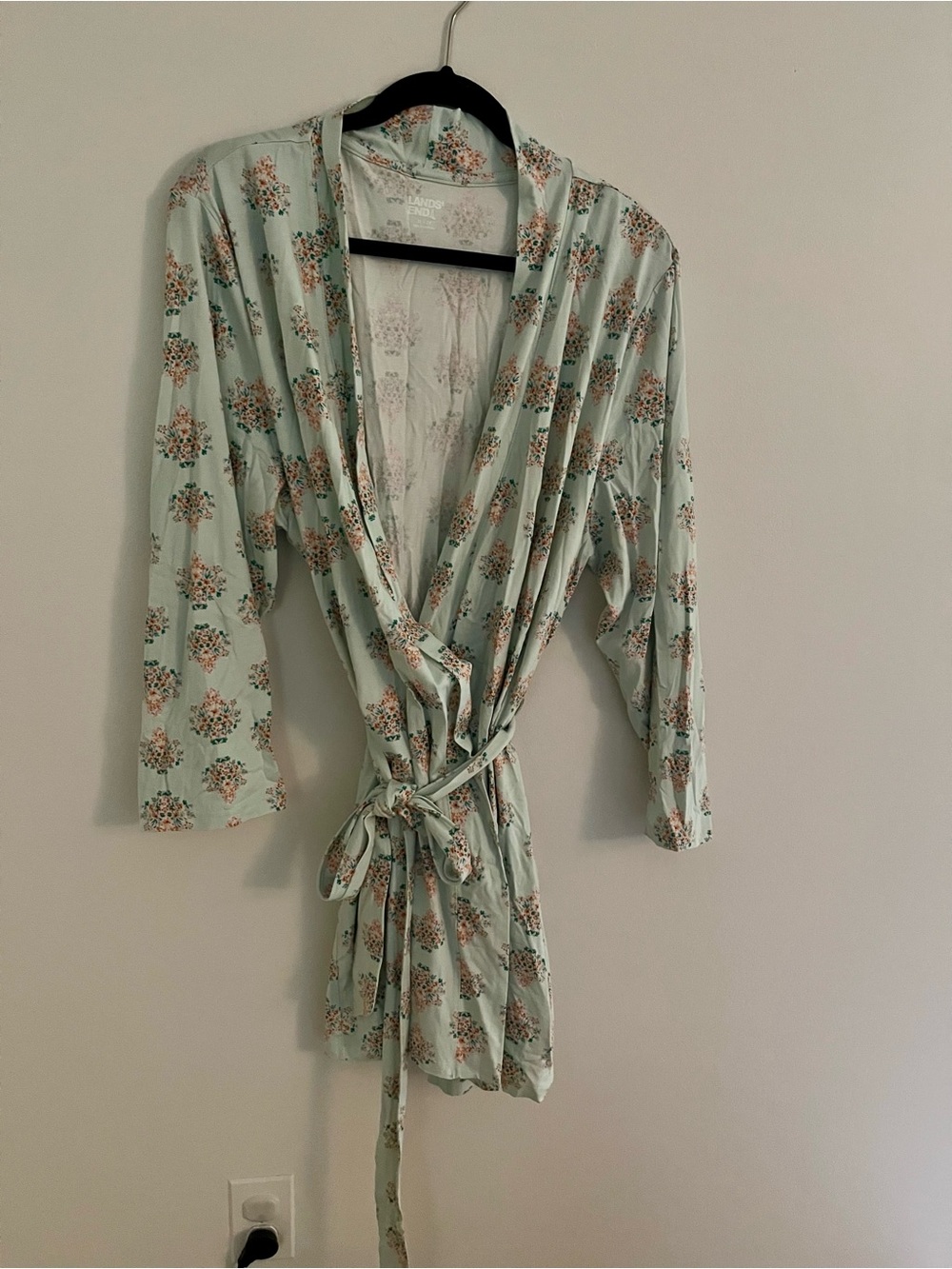 💚 2 for $45 NWOT Lands' End Short Robe Size 1X-2X Mint Green Floral Tie-Waist